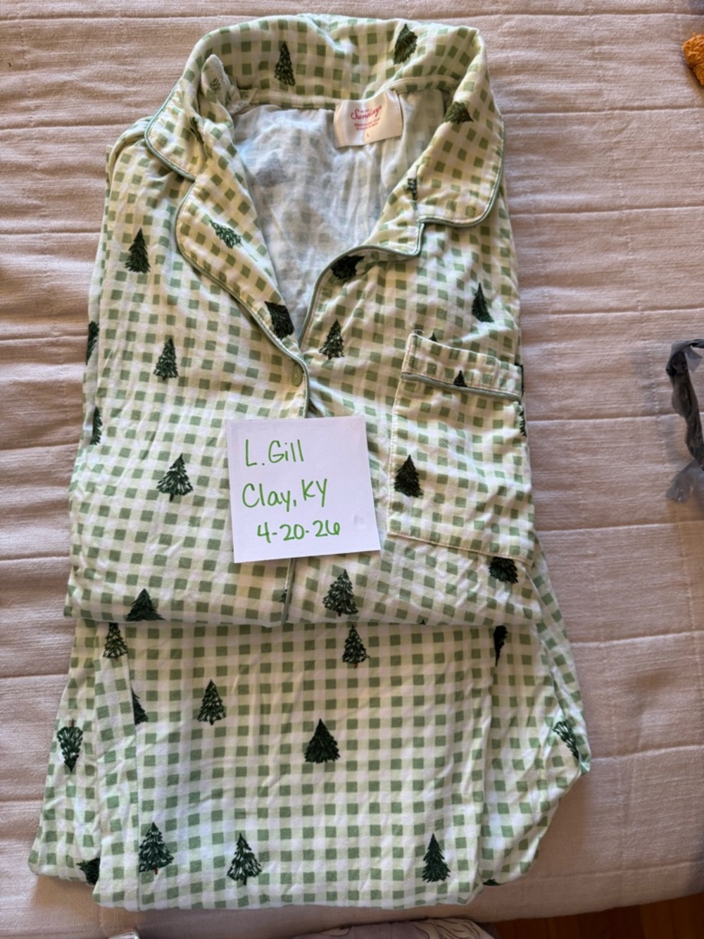 In My Sundays Mallory Ervin Cozy Green Plaid Tree Print Pajama Set
